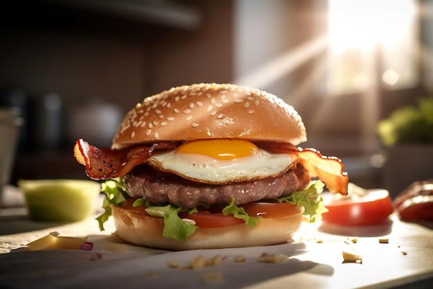 Photo a burger with a fried egg on it
