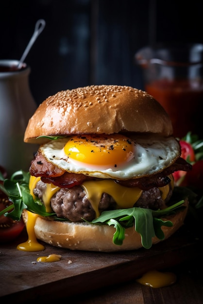 A burger with a fried egg on it