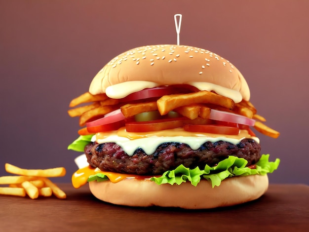 Burger with Fries ai generated