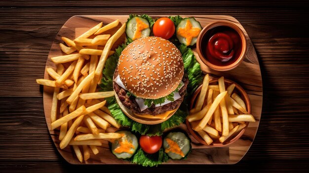 burger with fries