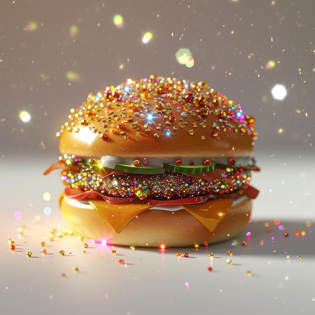 burger with gems close up