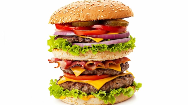 burger with ingredients by layers white isolated Generative Ai