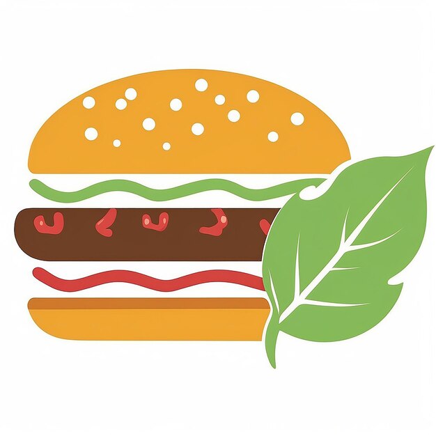 Foto burger con icona di foglia o logo eco burger simbolo di illustrazione del design