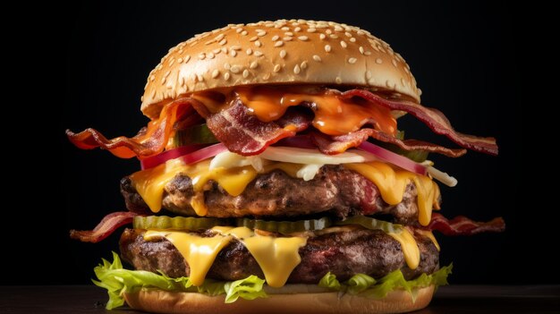 Premium AI Image | A burger with meat bacon and cheese