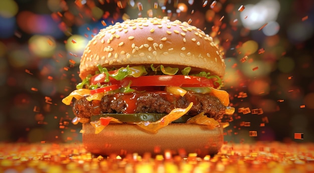 burger with meat and cheese fast food modern design