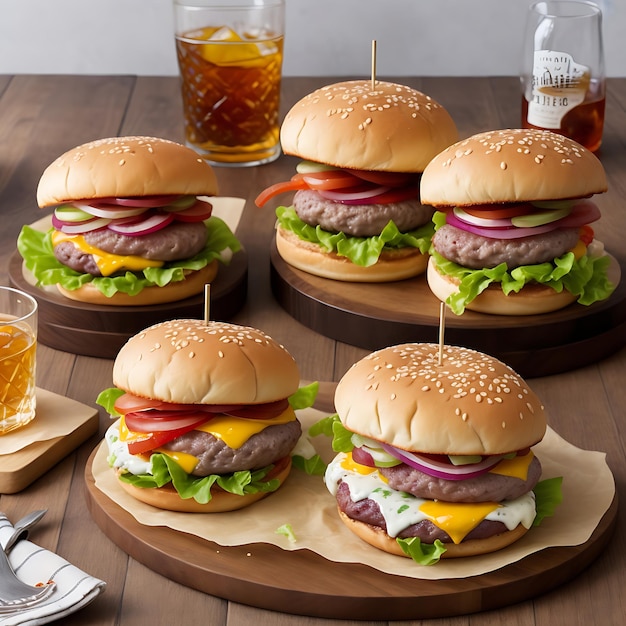 Burger with Melted Cheese on a Rustic Table