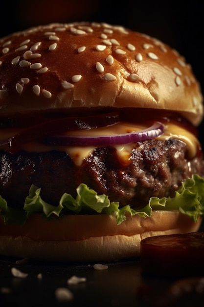 Premium Photo | A burger with a red onion on it