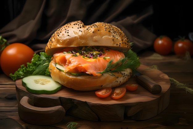 Burger with salmon and vegetables Generative AI 2