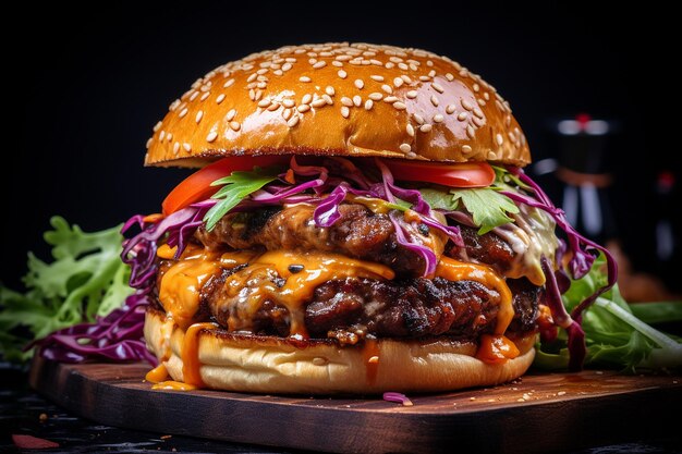 Burger with a scoop of tangy Thai peanut coleslaw