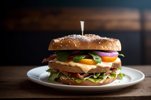 A burger with a side of lettuce, tomato, and lettuce on it