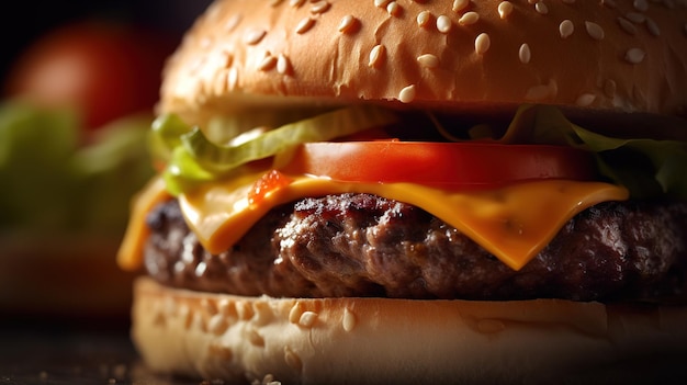 A burger with a tomato on it