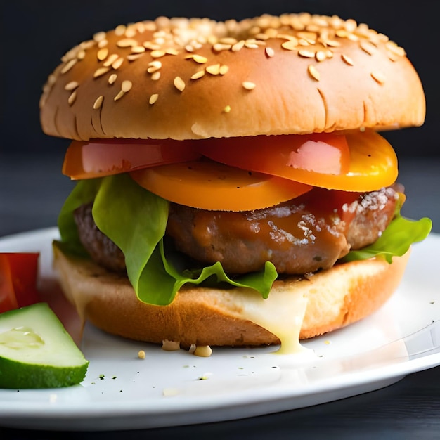 A burger with a tomato sauce and lettuce on it