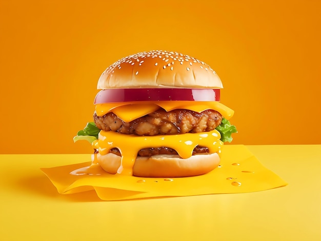 Burger With A Yellow Background