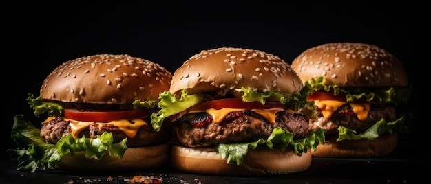 Burgers on a black background