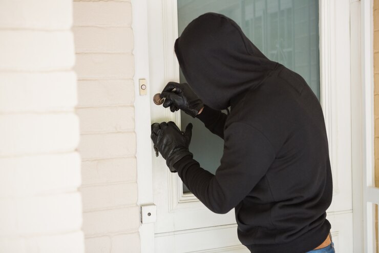 Photo burglar breaking open the door