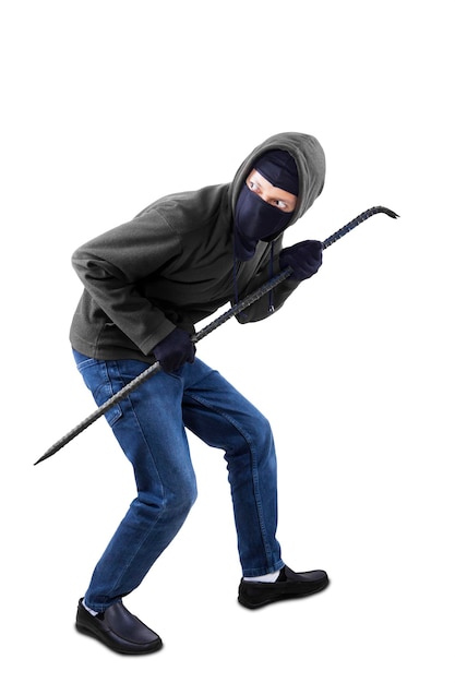 Photo burglar holding a crowbar