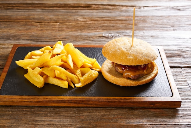 Burguer and french fries potato chips