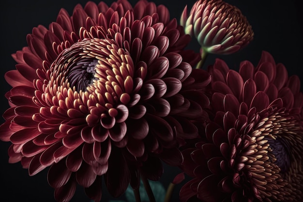 Burgundy chrysanthemum flowers closeup AI generation