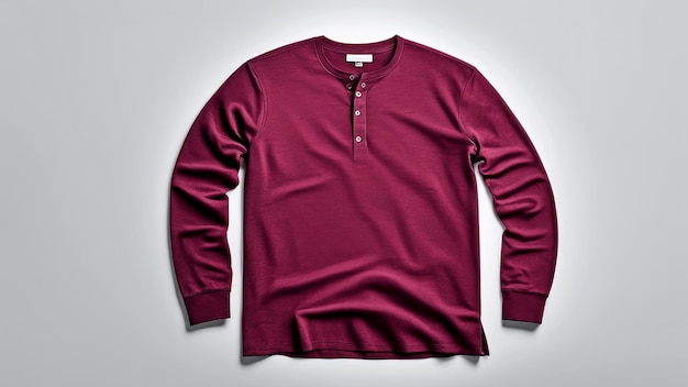 burgundy henley shirt geïsoleerd op witte achtergrond