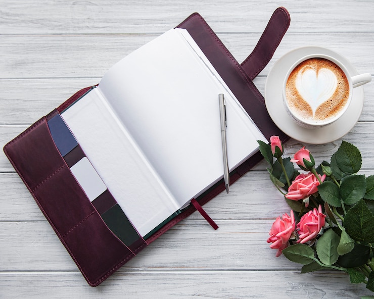 Photo burgundy  leather notebook