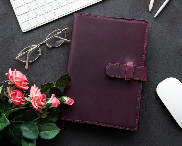 Burgundy  leather notebook