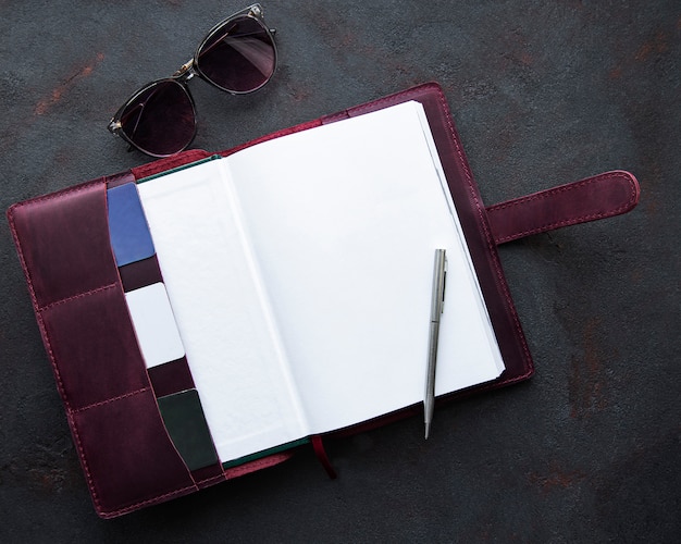 Burgundy  leather notebook