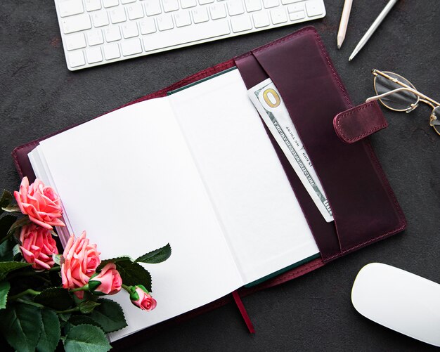 Burgundy  leather notebook