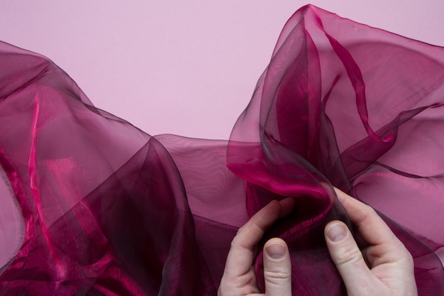 Burgundy organza fabric