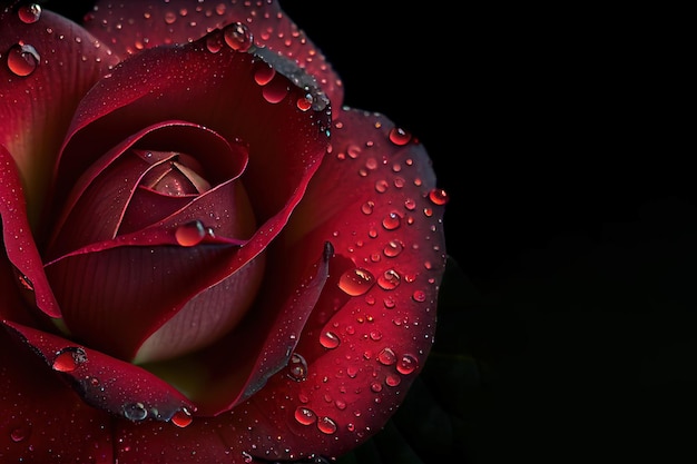 Бургундская роза с каплями воды на черном фоне generative ai | Премиум Фото