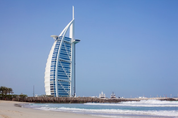 Burj al-Arab in the daytime, sea and blue sky