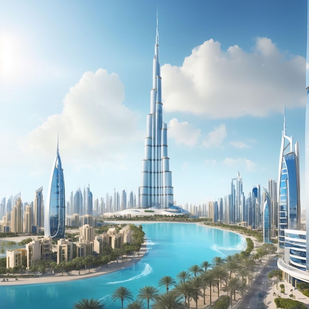 The burj khalifa in dubai the tallest building in the world rising majestically above the city sky