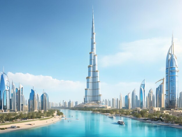 The burj khalifa in dubai the tallest building in the world rising majestically above the city sky