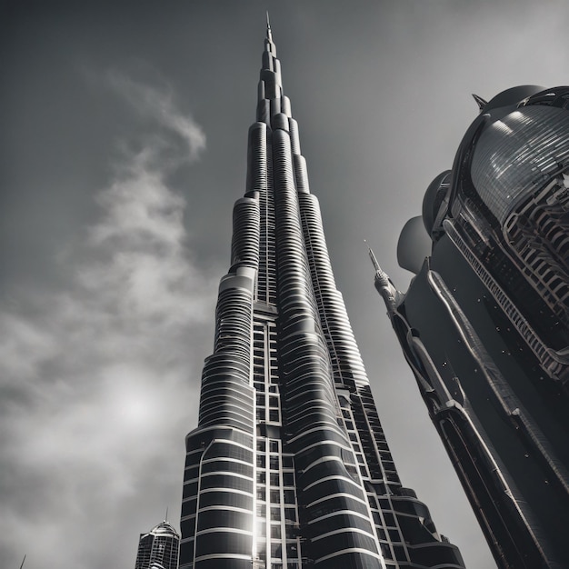 Foto burj khalifa en dubai downtown bij dusk verenigde arabische emiraten