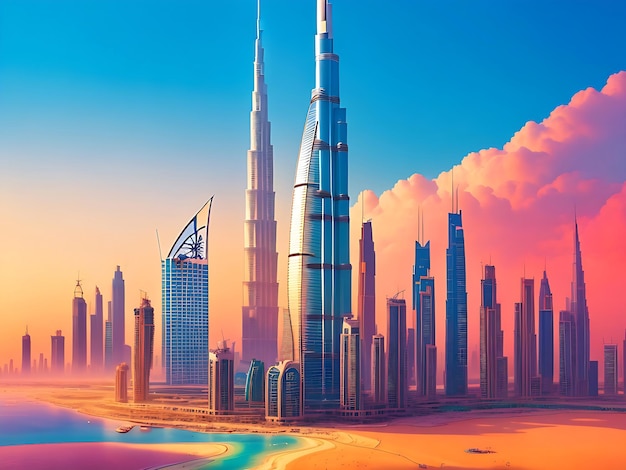 Burj Khalifa tower illustration art ai generated