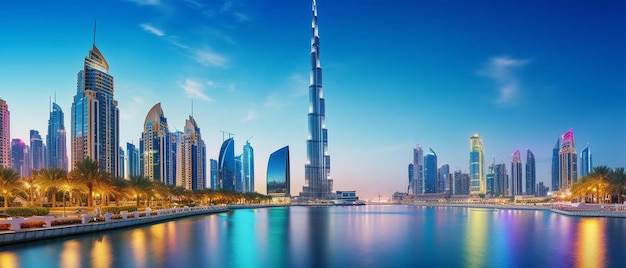 Башня Бурджра, возвышающаяся над городом Дубай