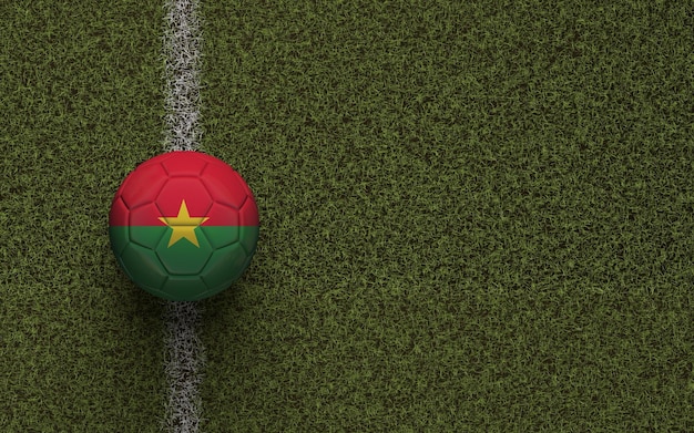 Burkina Faso flag football on a green soccer pitch 3D Rendering