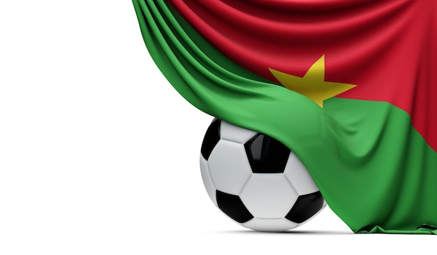 Burkina Faso national flag draped over a soccer football ball 3D Rendering