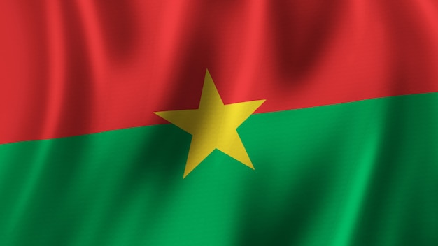 Burkina faso vlag zwaaien close-up 3d-rendering met afbeelding van hoge kwaliteit met stof textuur