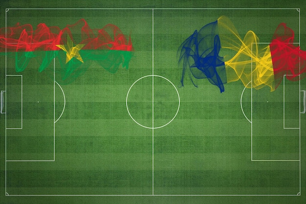 Burkina Faso vs Roemenië voetbalwedstrijd nationale kleuren nationale vlaggen voetbalveld voetbalwedstrijd Competitie concept Kopieer ruimte