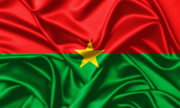 Photo burkina faso waving flag close up satin texture silk background