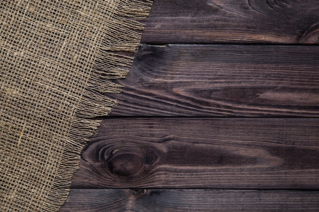 Burlap texture on wood table