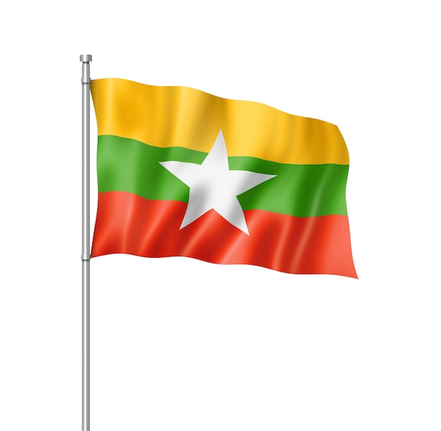 Burma Myanmar flag three dimensional render isolated on white