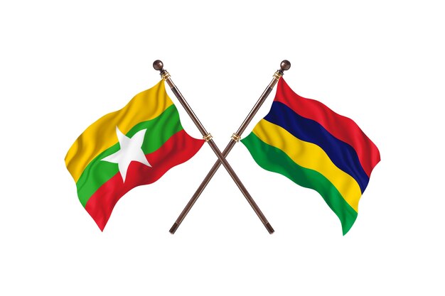 Burma versus Mauritius Two Countries Flags Background