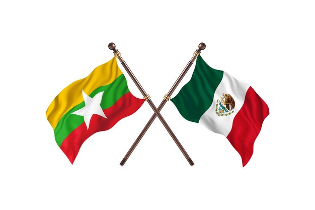 Burma versus Mexico Two Countries Flags Background