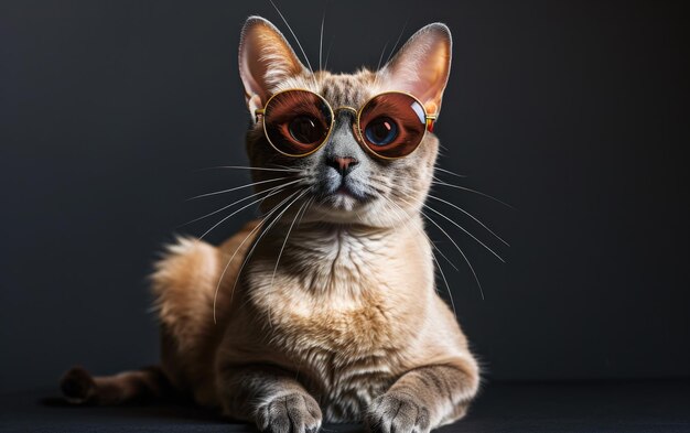 Burmese cat with sunglasses on a professional background