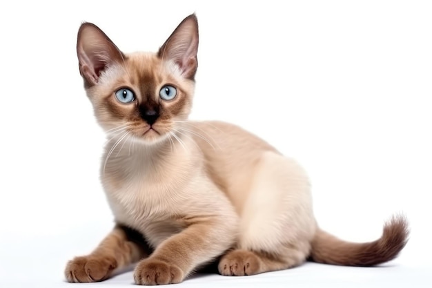 Burmese Kitten On White Background Full Body Generative AI