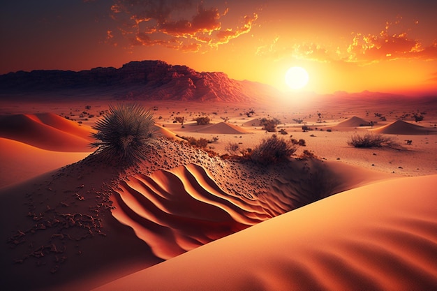 Burn sand desert sunset wallpaper image Ai generated art