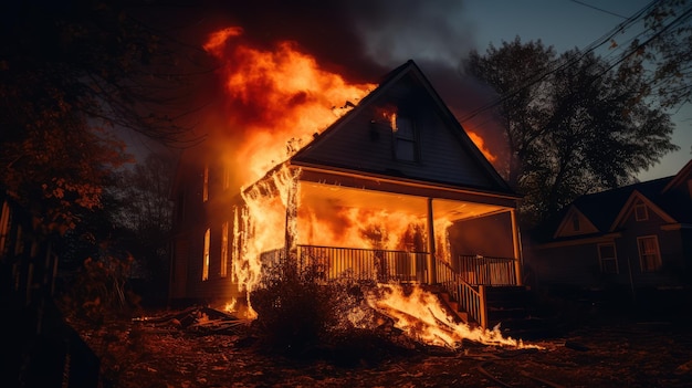 Photo burned house ai generated image