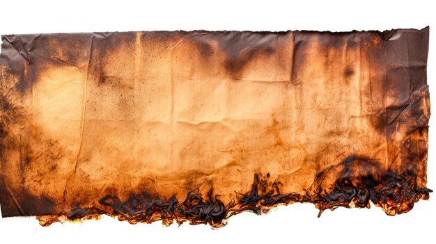 Photo burned paper isolated on white background copy space for text