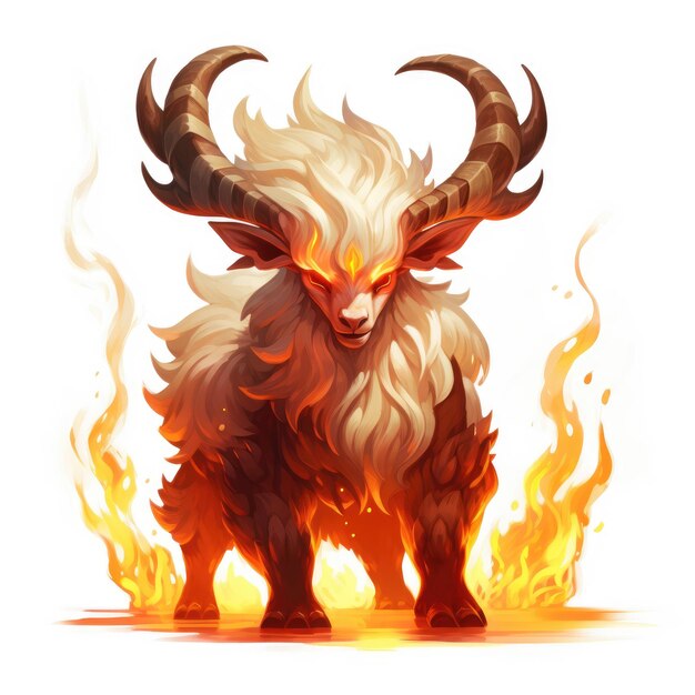 Premium AI Image Burnhorn The Blazing Fire Goat Pokemon Igniting the